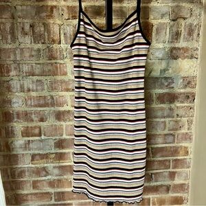 Vintage 90's Striped Multicolor Ribknit Sleeveless Midi Dress -Size S -DR04